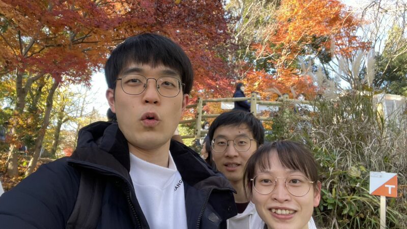 December 2021 in Mount Takao, Tokyo; with two of my KIV friends, Li (front left) and Zhu (front right)